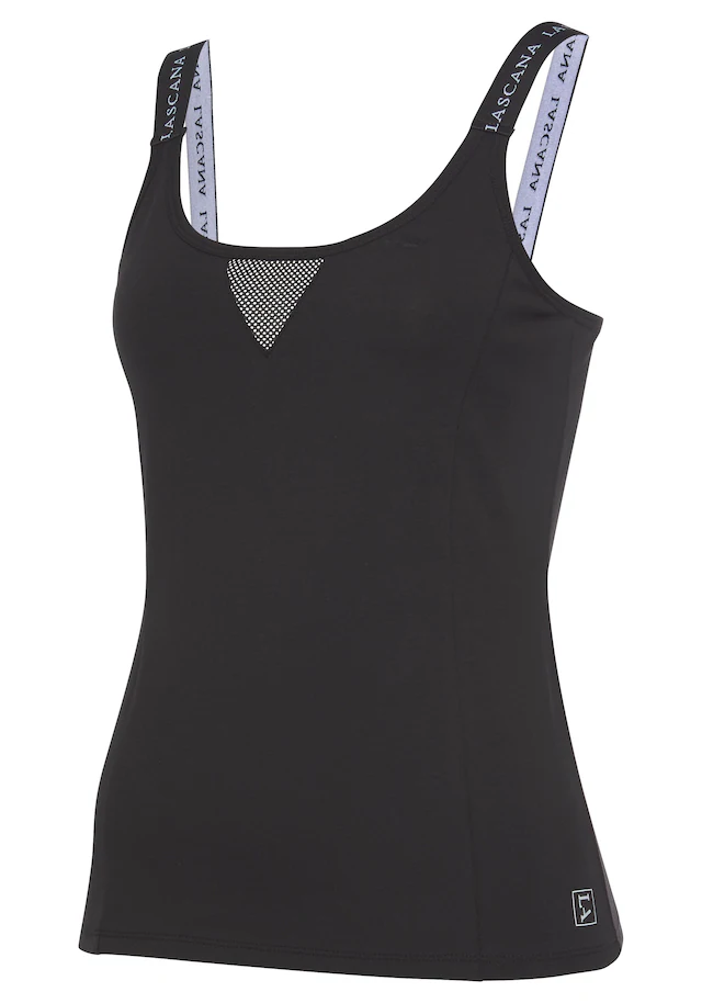 LASCANA ACTIVE Funktionsshirt mit beschrifteten Trägern und Mesh-Einsatz