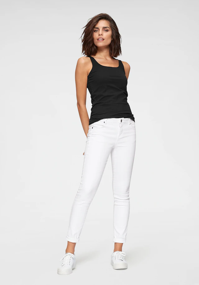 Tamaris Skinny-fit-Jeans »aus bequemen Stretch-Denim« schmale Beinweite, mit Gürtelschlaufenbund, mit Metallreißverschluss