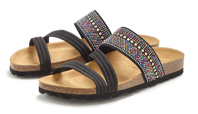 LASCANA Pantolette »Mule, Sandale, offener Schuh, Sommerschuh,« mit Komfortkorkfußbett aus Leder und elastischen Riemen