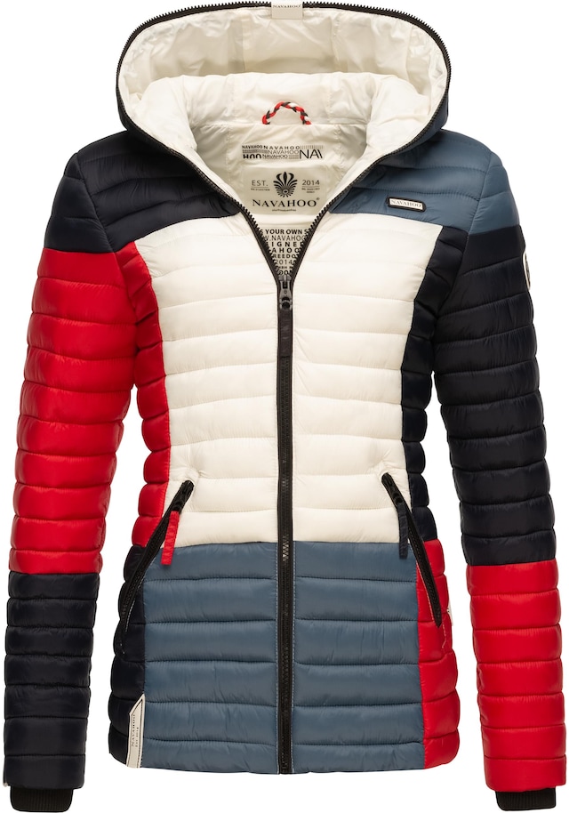 Navahoo Steppjacke »Multikulti« mit Kapuze stylische Colorblocking Übergangsjacke m. Kapuze