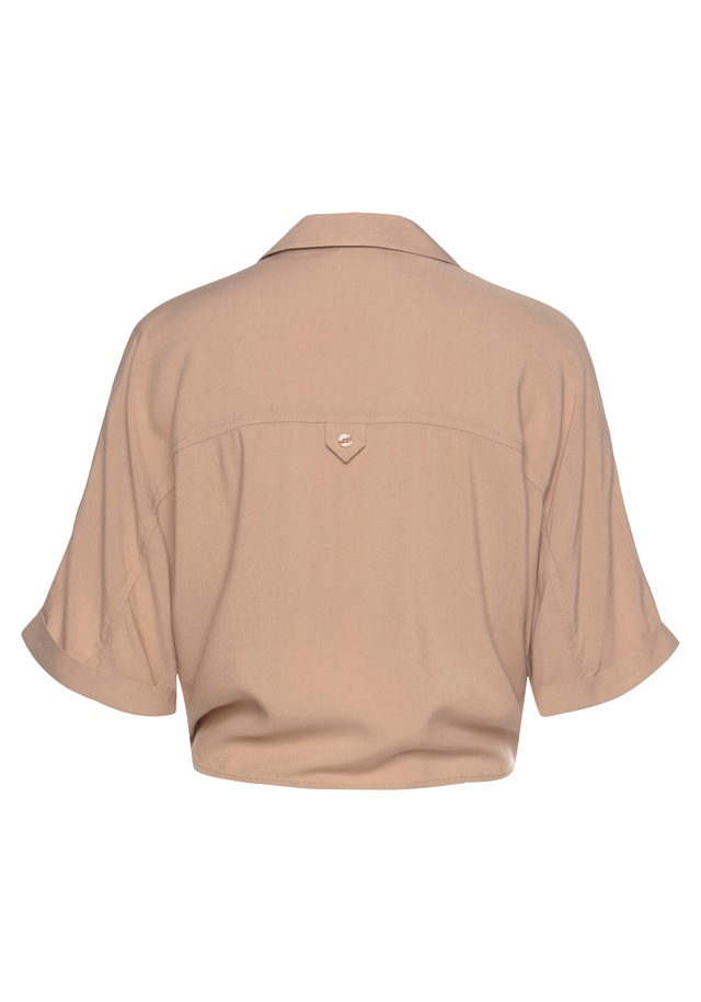 LASCANA Kurzarmbluse »mit Knotendetail und Knopfleiste« verkürzte Damenbluse, Bluse im Cargo-Stil, Bluse mit Bindedetail