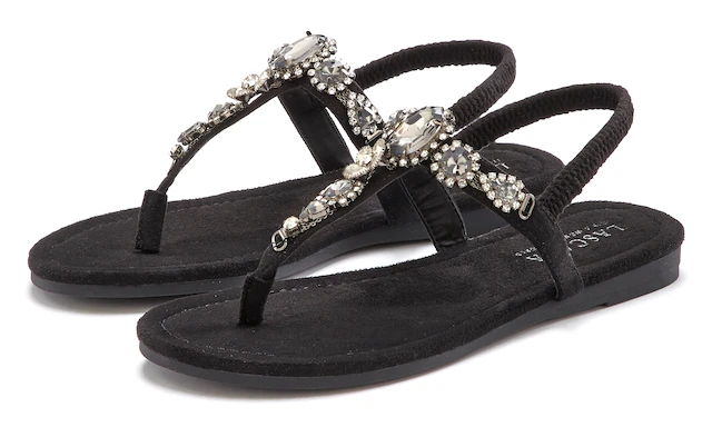 LASCANA Zehentrenner »Sommerschuh, offener Schuh,« Sandale, Pantolette mit Schmucksteinen VEGAN