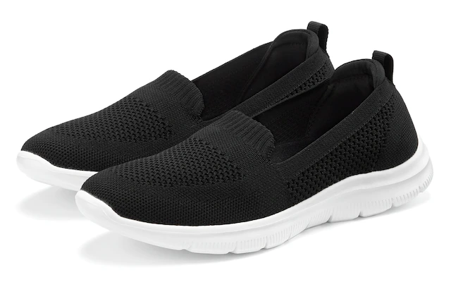 LASCANA Slipper »Halbschuh, Sneaker, Slip-On-Sneaker,« aus bequemen Textil-Material zum Reinschlüpfen VEGAN