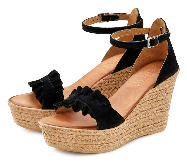 LASCANA Sandalette »Sommerschuh, offener Schuh, Sandale, Keilsandalette,« aus Leder mit Keilabsatz