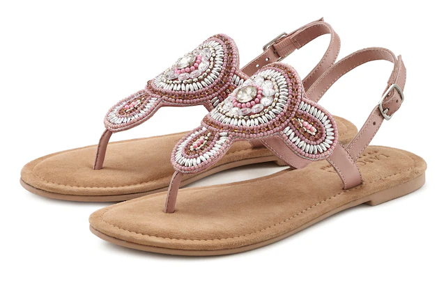 LASCANA Zehentrenner »Sandalette, Sommerschuh, offener Schuh,« Sandale, Pantolette in Glitzer-Optik und softer Lederinnensohle