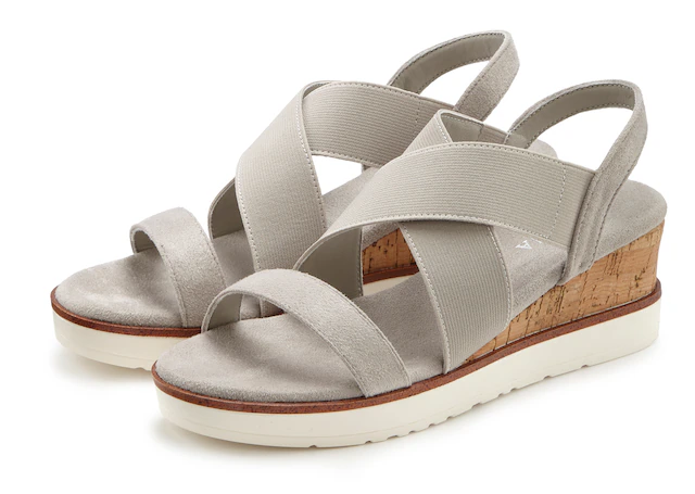 LASCANA Sandalette »Sommerschuh, offener Schuh, Sandale, Keilsandalette,« mit elastischen Riemchen VEGAN
