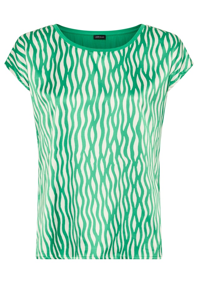 Laura Scott Shirtbluse »im Materialmix mit Satin, verschiedene Muster für jeden Geschmack,« femininer Stil, Rundhalsausschnitt, lockere Passform