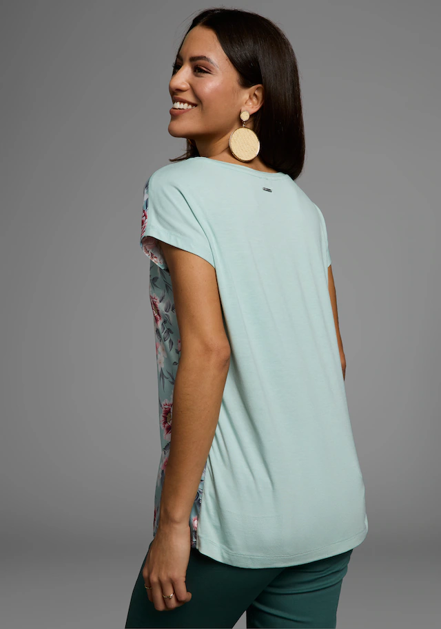 Laura Scott Shirtbluse »im Materialmix mit Satin, verschiedene Muster für jeden Geschmack,« femininer Stil, Rundhalsausschnitt, lockere Passform