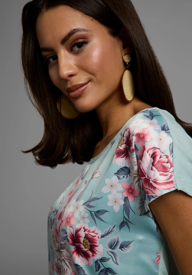 Laura Scott Shirtbluse »im Materialmix mit Satin, verschiedene Muster für jeden Geschmack,« femininer Stil, Rundhalsausschnitt, lockere Passform