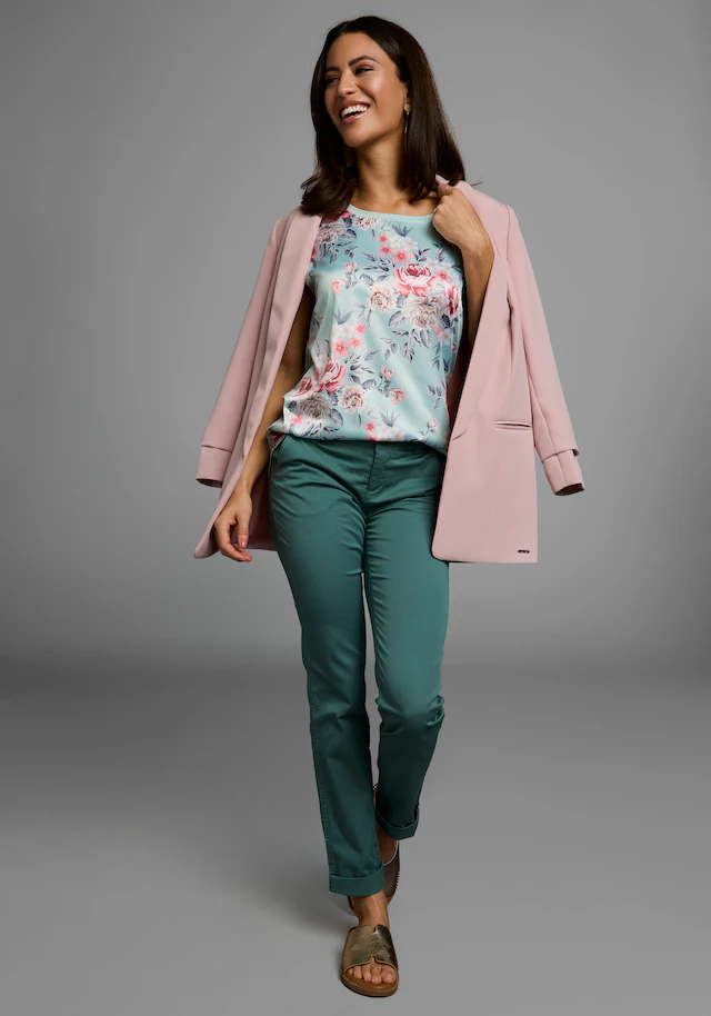 Laura Scott Shirtbluse »im Materialmix mit Satin, verschiedene Muster für jeden Geschmack,« femininer Stil, Rundhalsausschnitt, lockere Passform