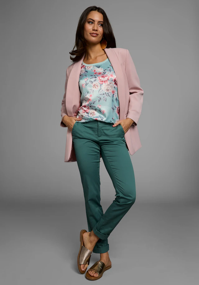Laura Scott Shirtbluse »im Materialmix mit Satin, verschiedene Muster für jeden Geschmack,« femininer Stil, Rundhalsausschnitt, lockere Passform