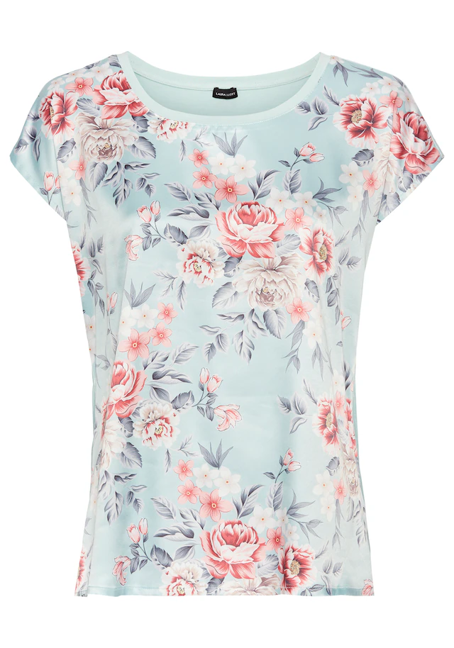 Laura Scott Shirtbluse »im Materialmix mit Satin, verschiedene Muster für jeden Geschmack,« femininer Stil, Rundhalsausschnitt, lockere Passform