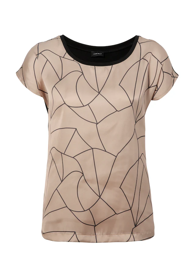 Laura Scott Shirtbluse »im Materialmix mit Satin, verschiedene Muster für jeden Geschmack,« femininer Stil, Rundhalsausschnitt, lockere Passform