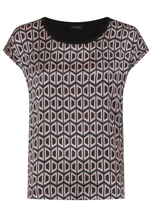 Laura Scott Shirtbluse »im Materialmix mit Satin, verschiedene Muster für jeden Geschmack,« femininer Stil, Rundhalsausschnitt, lockere Passform