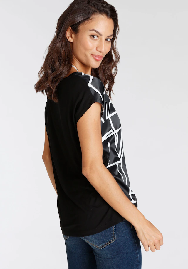Laura Scott Shirtbluse »im Materialmix mit Satin, verschiedene Muster für jeden Geschmack,« femininer Stil, Rundhalsausschnitt, lockere Passform