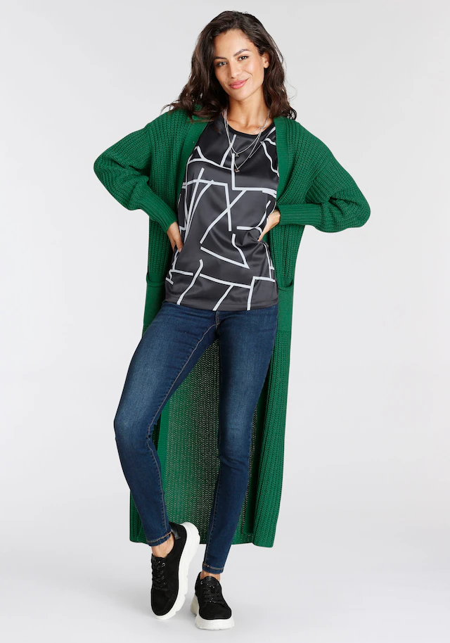 Laura Scott Shirtbluse »im Materialmix mit Satin, verschiedene Muster für jeden Geschmack,« femininer Stil, Rundhalsausschnitt, lockere Passform