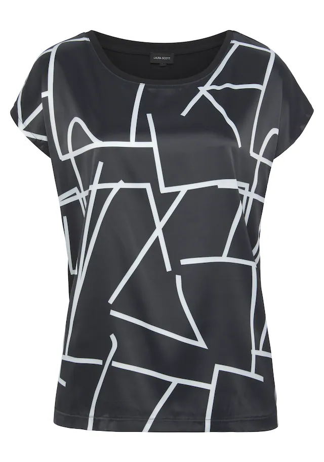 Laura Scott Shirtbluse »im Materialmix mit Satin, verschiedene Muster für jeden Geschmack,« femininer Stil, Rundhalsausschnitt, lockere Passform