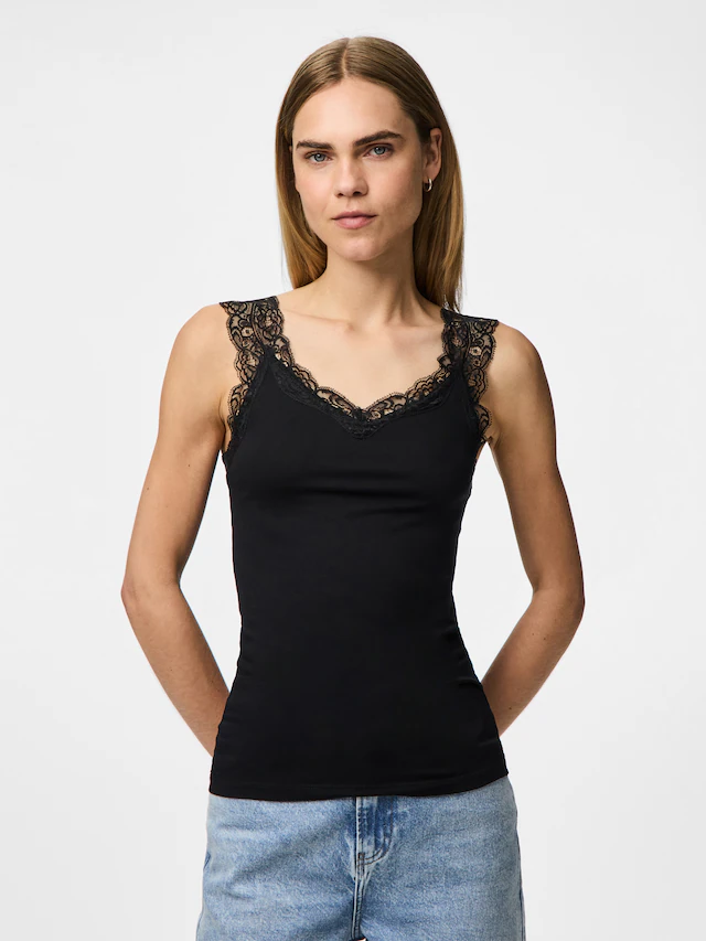 pieces Spitzentop »PCBARBERA« Viskosemischung, Spitzen Details