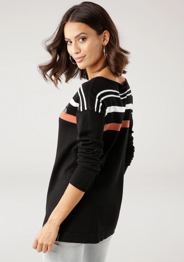 Laura Scott Strickpullover in Streifen-Design mit Glitzersteinen