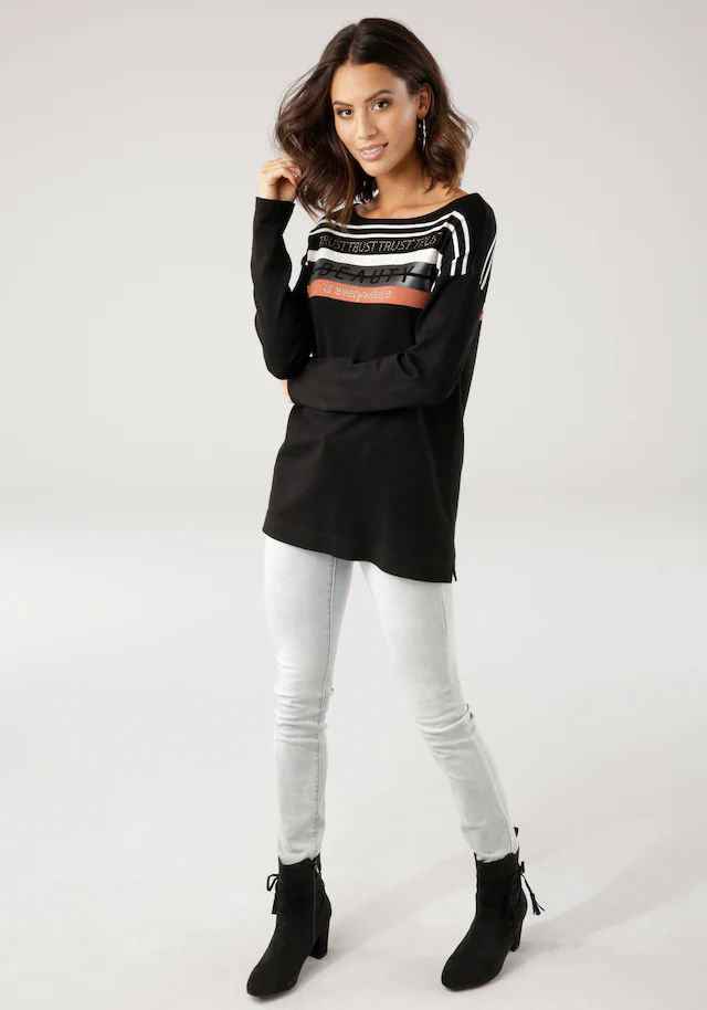 Laura Scott Strickpullover in Streifen-Design mit Glitzersteinen