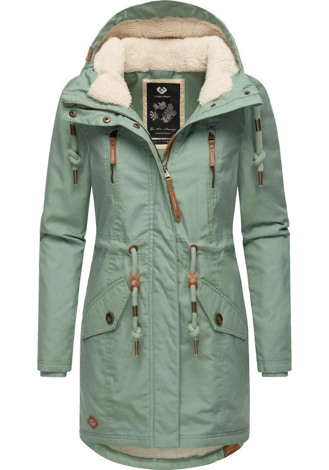 Ragwear Wintermantel »Elsie« stylischer Winterparka mit Kapuze und Teddyfleece