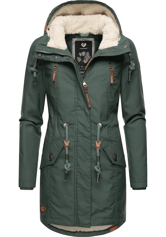 Ragwear Wintermantel »Elsie« stylischer Winterparka mit Kapuze und Teddyfleece