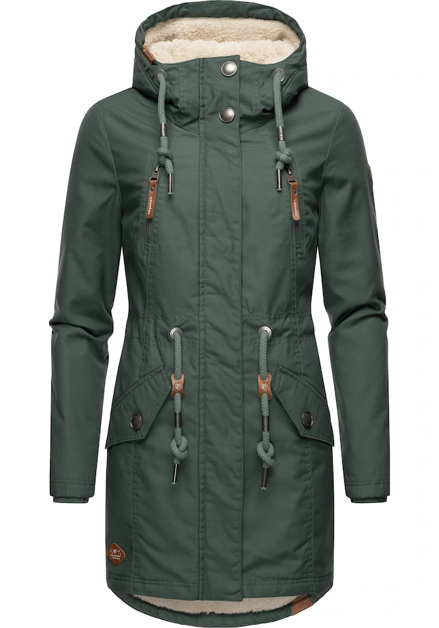 Ragwear Wintermantel »Elsie« stylischer Winterparka mit Kapuze und Teddyfleece