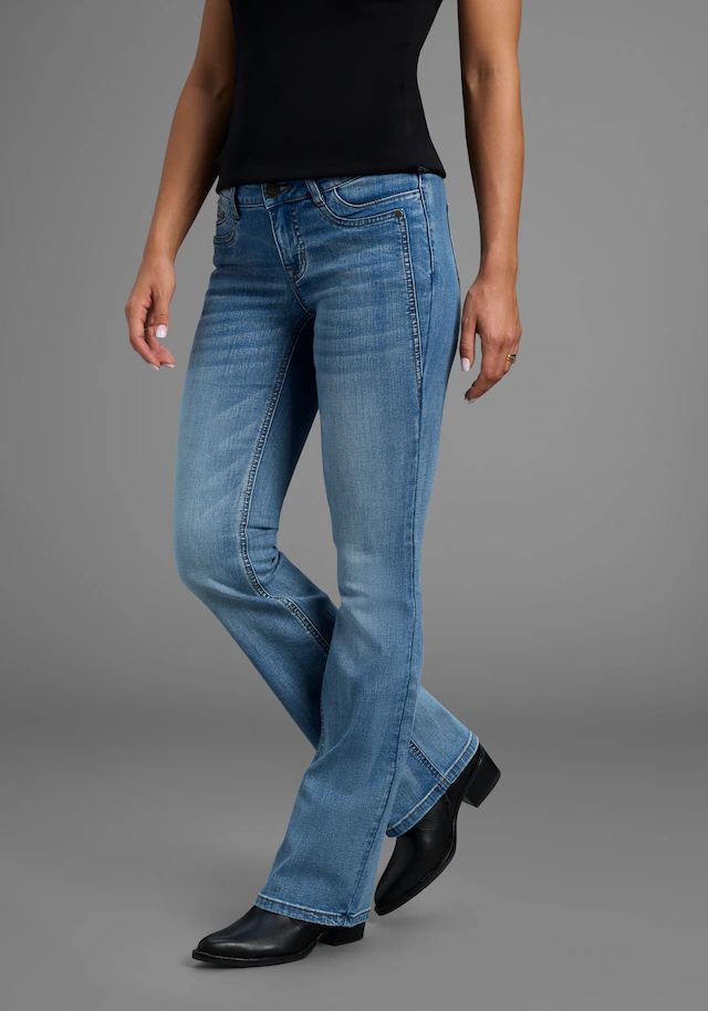 Arizona Bootcut-Jeans »mit Keileinsätzen« ausgestellte Beinform, niedrige Leibhöhe, elastisches Material