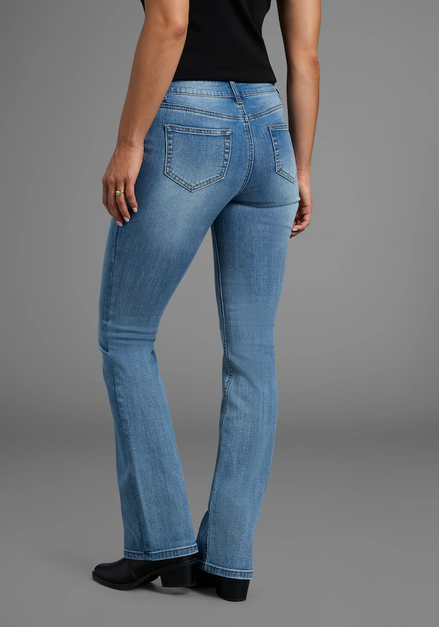 Arizona Bootcut-Jeans »mit Keileinsätzen« ausgestellte Beinform, niedrige Leibhöhe, elastisches Material