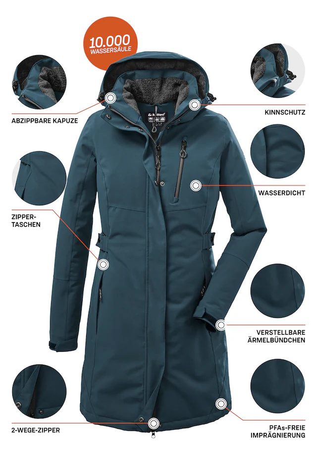 Killtec Parka mit Kapuze mit verschweißten Nähten, 10.000 mm Wassersäule, wasser- und winddicht
