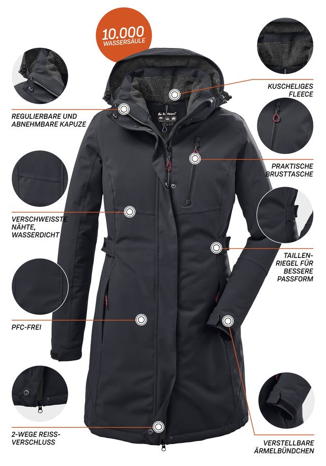 Killtec Parka mit Kapuze mit verschweißten Nähten, 10.000 mm Wassersäule, wasser- und winddicht