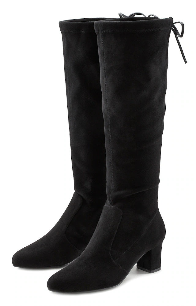 LASCANA Schlupfstiefel »Schlupfboots, Slouchy Boots, Slip-On,« aus stretchigem Material mit Blockabsatz in elegantem Design