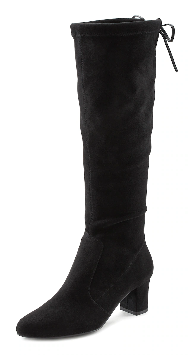 LASCANA Schlupfstiefel »Schlupfboots, Slouchy Boots, Slip-On,« aus stretchigem Material mit Blockabsatz in elegantem Design