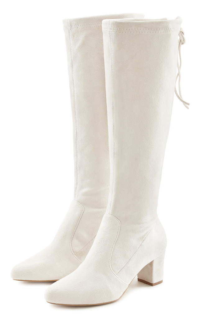 LASCANA Schlupfstiefel »Schlupfboots, Slouchy Boots, Slip-On,« aus stretchigem Material mit Blockabsatz in elegantem Design