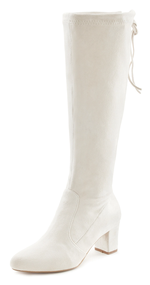 LASCANA Schlupfstiefel »Schlupfboots, Slouchy Boots, Slip-On,« aus stretchigem Material mit Blockabsatz in elegantem Design