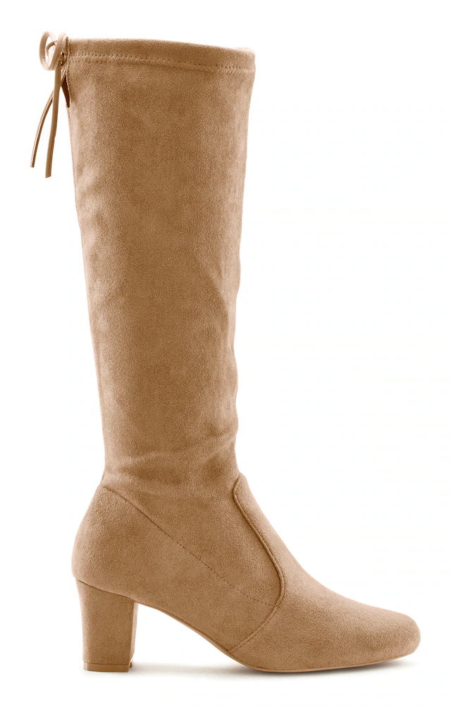 LASCANA Schlupfstiefel »Schlupfboots, Slouchy Boots, Slip-On,« aus stretchigem Material mit Blockabsatz in elegantem Design