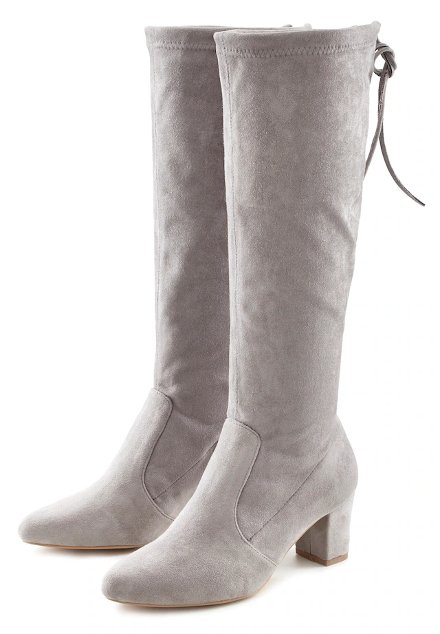 LASCANA Schlupfstiefel »Schlupfboots, Slouchy Boots, Slip-On,« aus stretchigem Material mit Blockabsatz in elegantem Design