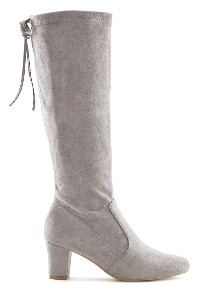 LASCANA Schlupfstiefel »Schlupfboots, Slouchy Boots, Slip-On,« aus stretchigem Material mit Blockabsatz in elegantem Design