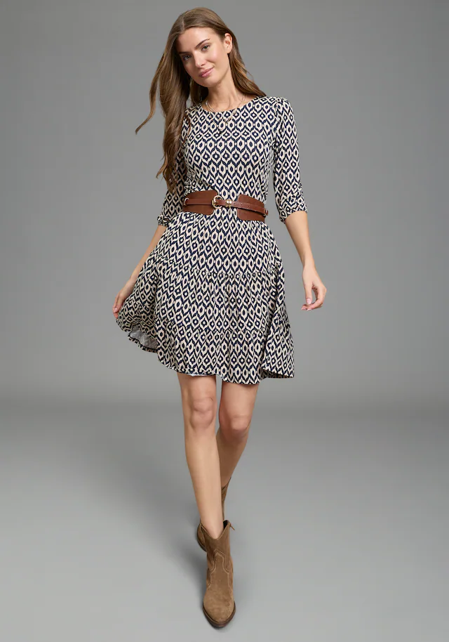 Laura Scott Jerseykleid femininer Stil, taillierte Passform, mit Volant am Kleidersaum
