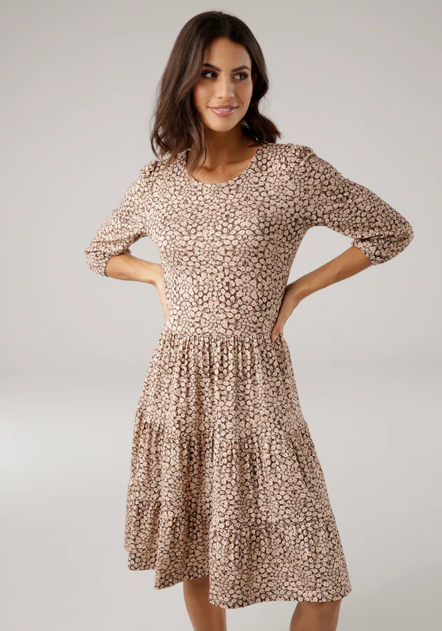 Laura Scott Jerseykleid femininer Stil, taillierte Passform, mit Volant am Kleidersaum