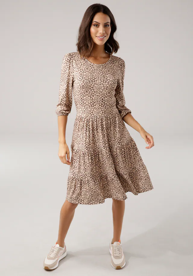 Laura Scott Jerseykleid femininer Stil, taillierte Passform, mit Volant am Kleidersaum