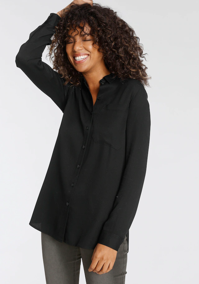 Tamaris Hemdbluse »mit lockerem Schnitt, aus fließender Viskose-Qualität« im Oversize-Look mit Tasche