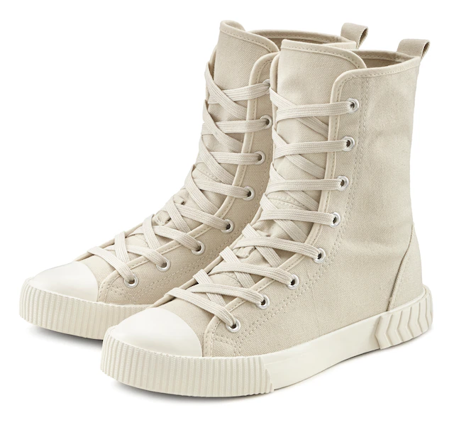 LASCANA Stiefelette »High-Top Sneaker, Textil-Boot, Herbststiefelette, Schnürschuh,« im Combat Look VEGAN