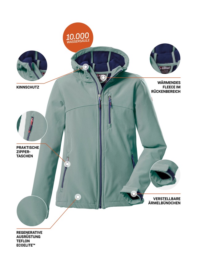 Killtec Softshelljacke »Girls Softshelljacke« Wasserabweisend, verstellbare Kapuze u Ärmel, Fleece-Innenfutter