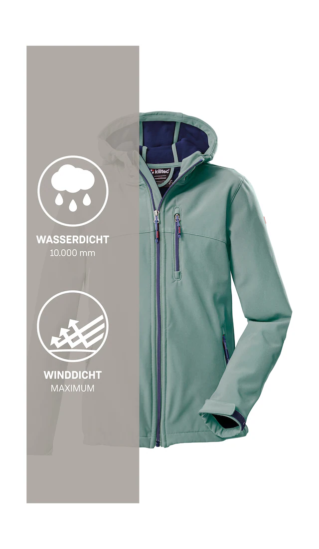 Killtec Softshelljacke »Girls Softshelljacke« Wasserabweisend, verstellbare Kapuze u Ärmel, Fleece-Innenfutter