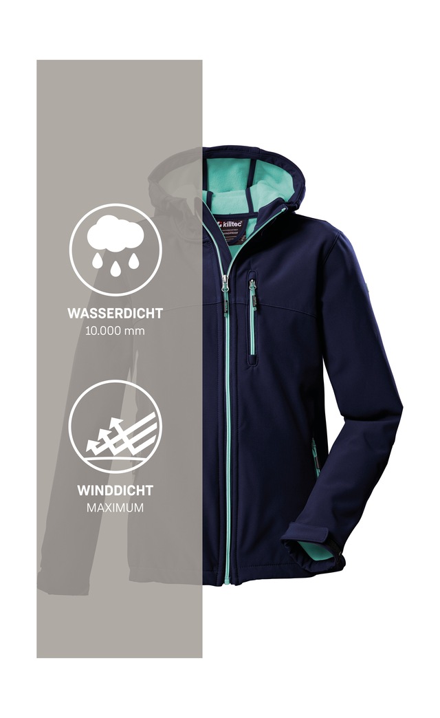 Killtec Softshelljacke »Girls Softshelljacke« Wasserabweisend, verstellbare Kapuze u Ärmel, Fleece-Innenfutter