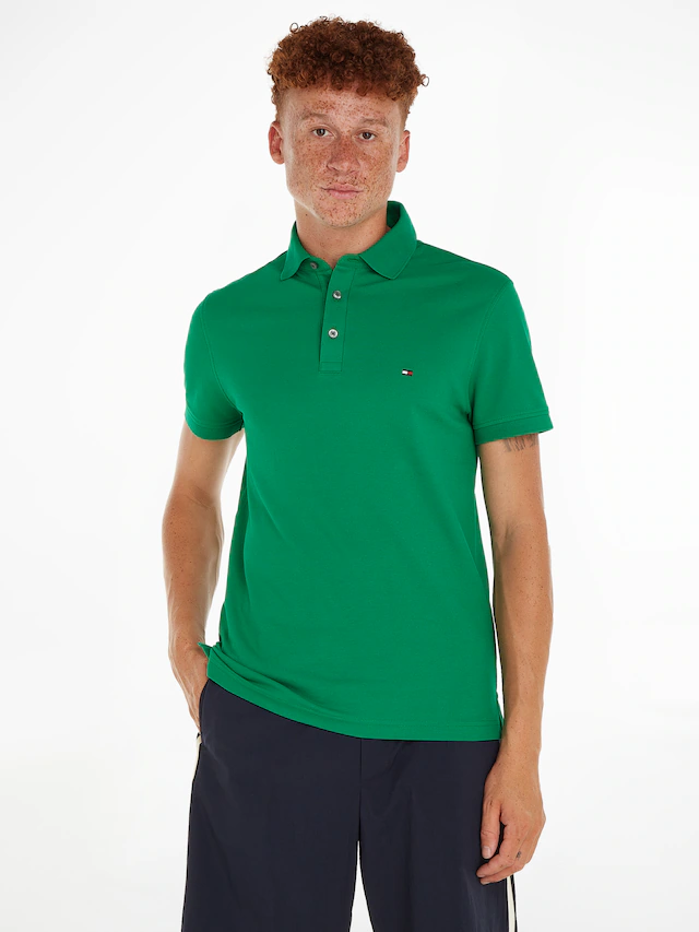 Tommy Hilfiger Poloshirt »1985 SLIM POLO mit Piqué-Struktur und Stickerei« meliert, casual, slim fit, Baumwollmix, Polokragen