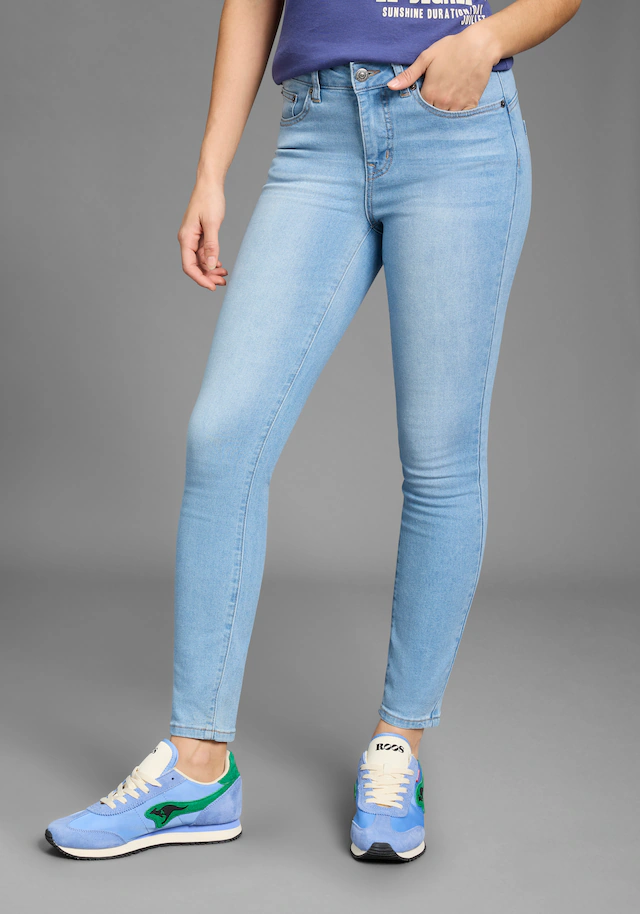KangaROOS Slim-fit-Jeans »CROPPED HIGH WAIST SLIM FIT« schmale Passform, Röhrenjeans, trendige Used-Waschung