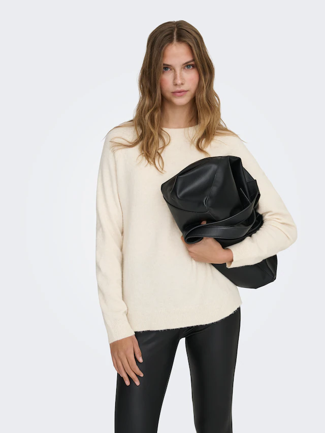 ONLY Rundhalspullover »ONLRICA LIFE L/S PULLOVER KNT NOOS« Materialmix, regular fit