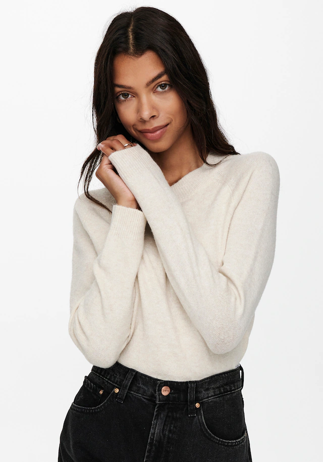 ONLY Rundhalspullover »ONLRICA LIFE L/S PULLOVER KNT NOOS« Materialmix, regular fit